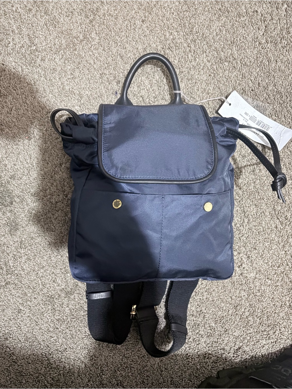 Marni Navy Drawstring Nylon Mini Backpack with Gold-Tone Accents